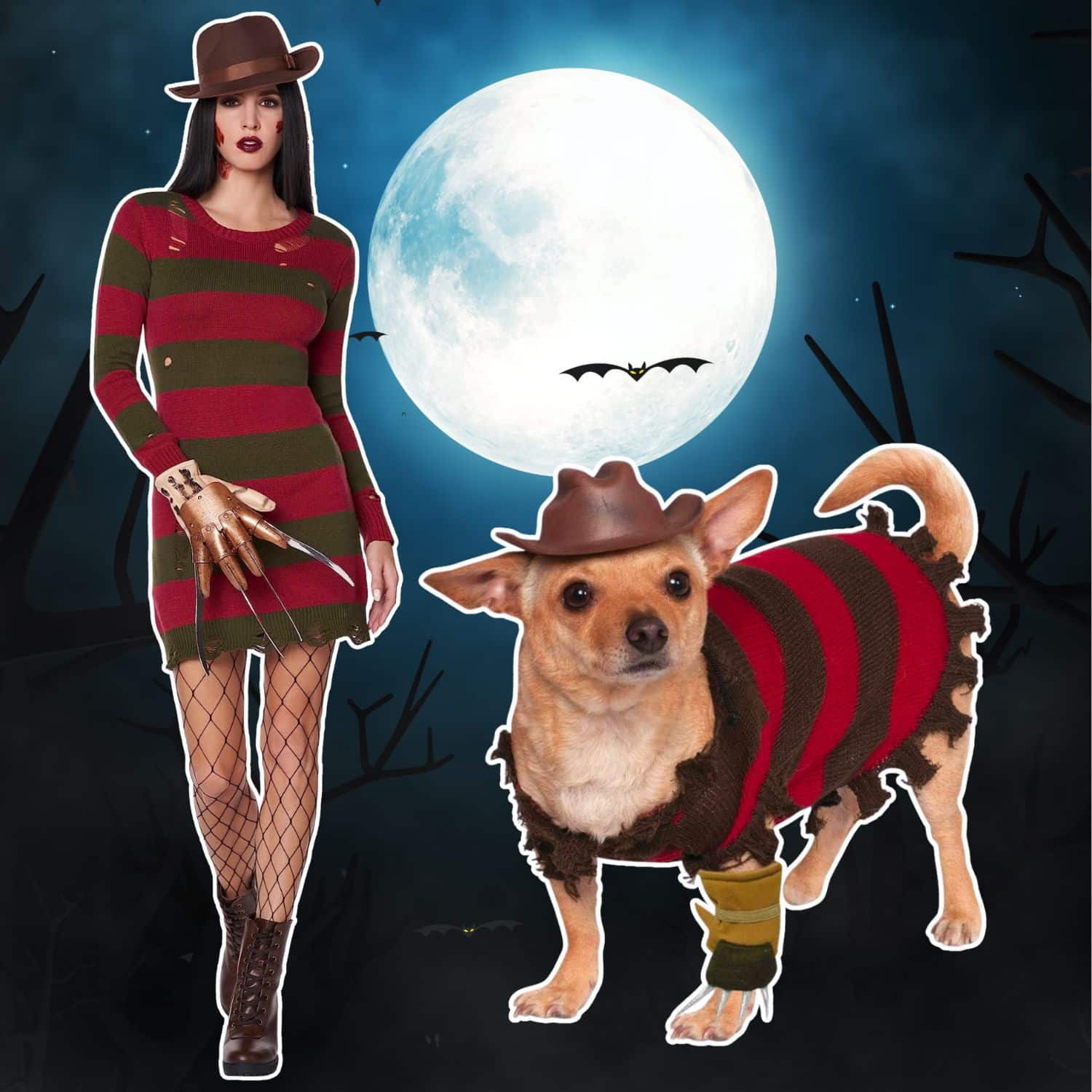 Dog and owner halloween costumes Freddy Krueger - dog Christmas ornaments | PawCool ™