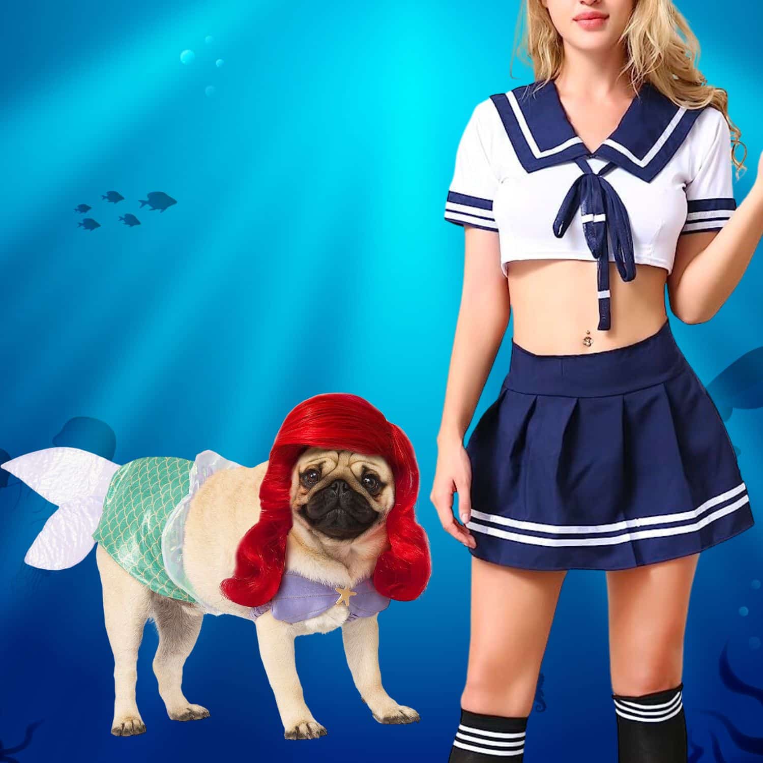 Mermaid And Sailor - Dog And Owner Halloween Costumes | Pawcool ™