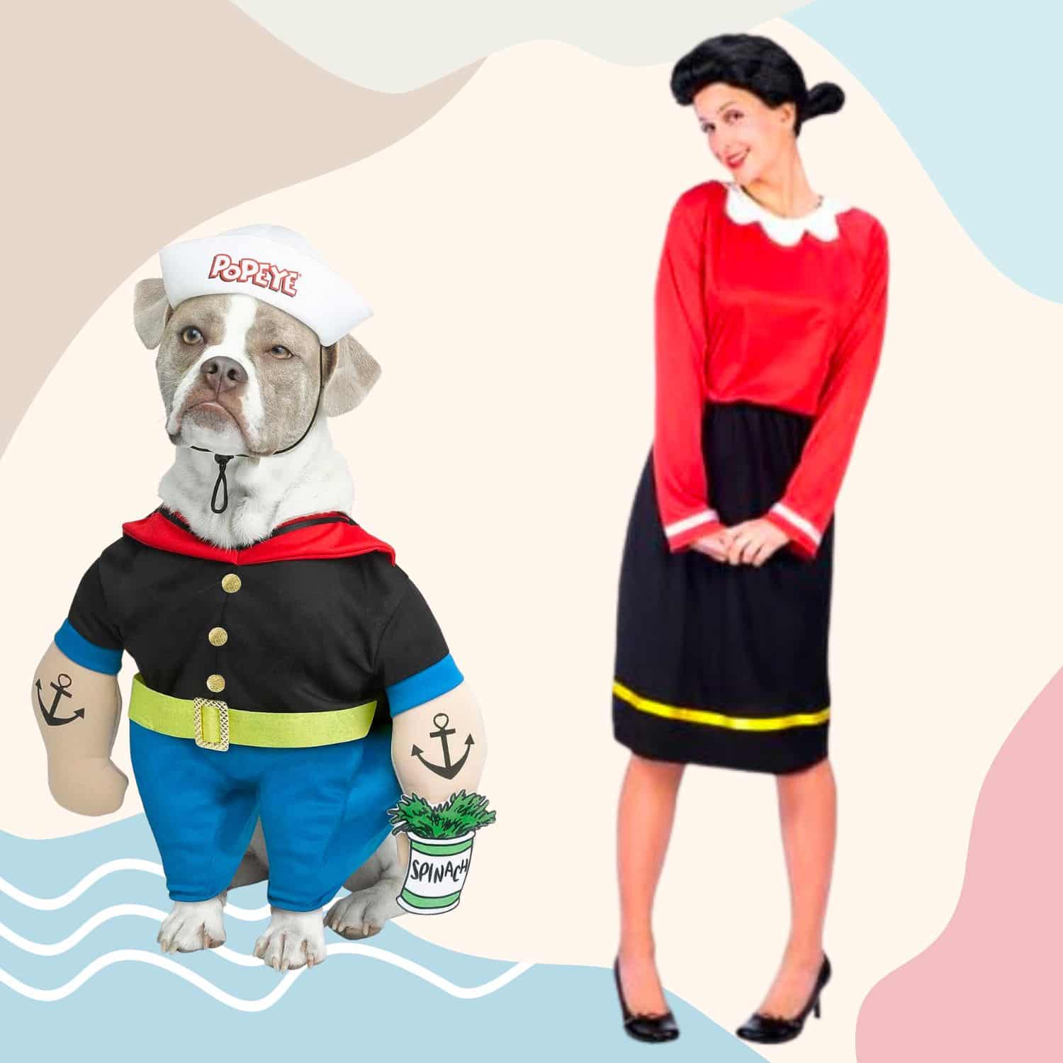 Popeye And Olive Oyl - Dog And Owner Halloween Costumes | Pawcool ™