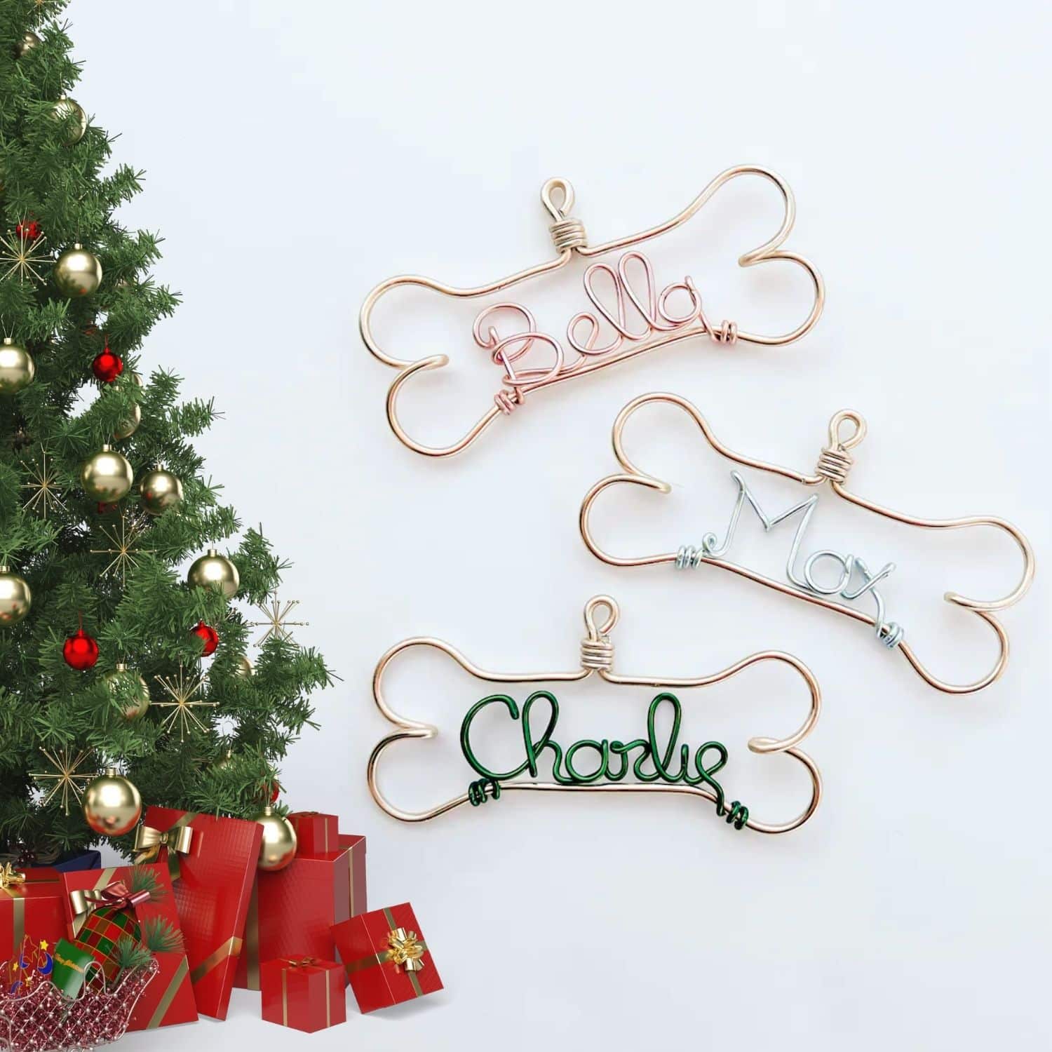 Handcrafted Wire Bone with Pets Name 1 - dog Christmas ornaments | PawCool ™