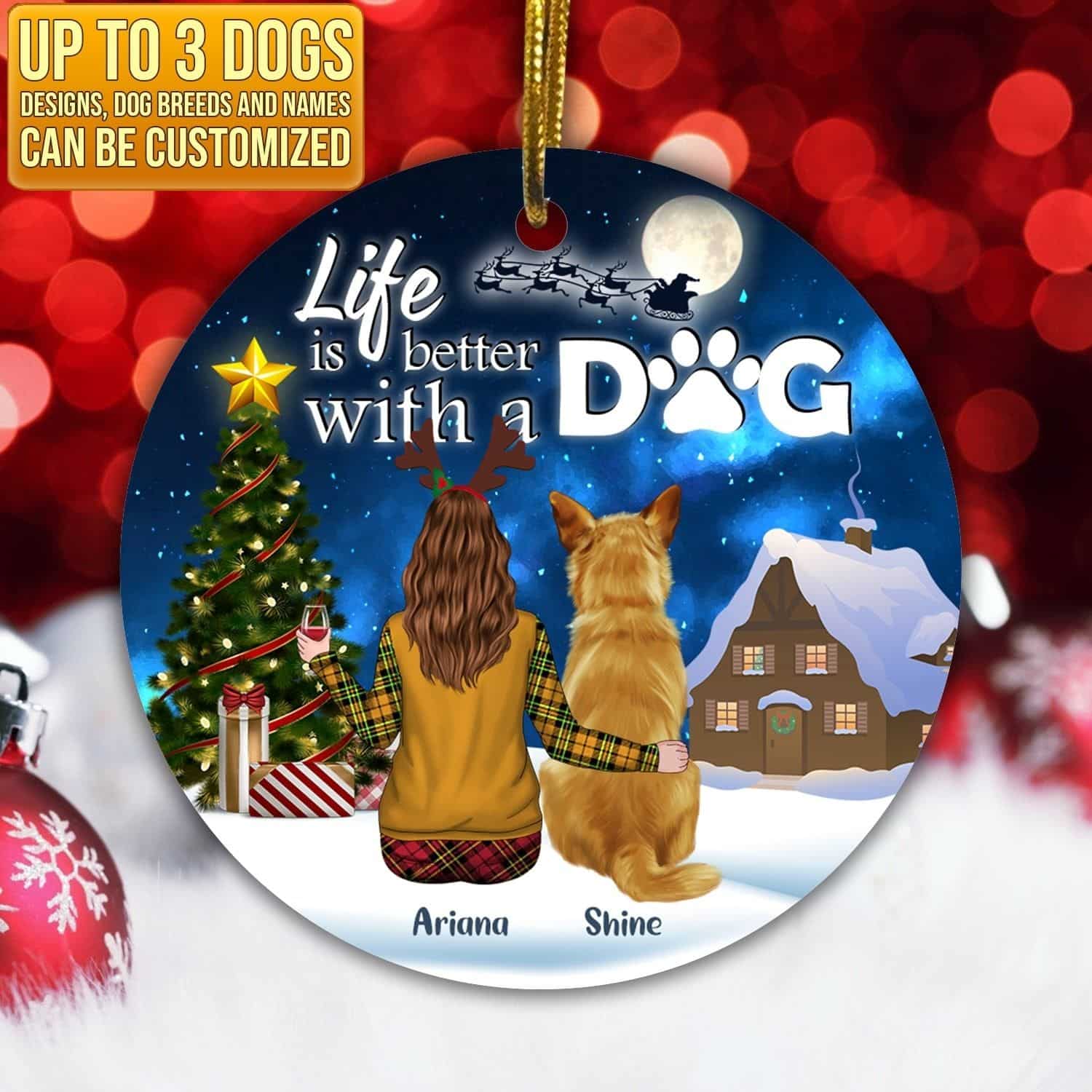 Life Is Better With Dogs Personalized Dog Christmas Circle Ornament 1 - dog Christmas ornaments | PawCool ™