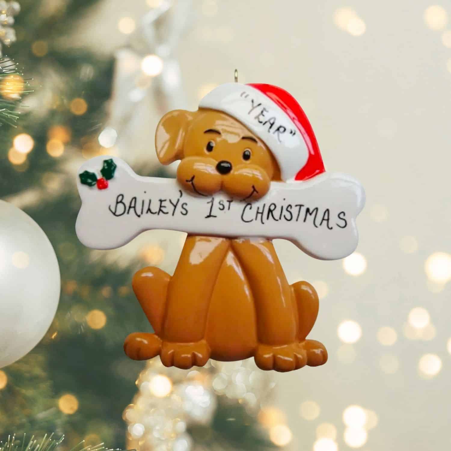 Personalized Dog Holding a Bone Christmas Ornament 2 - dog Christmas ornaments | PawCool ™