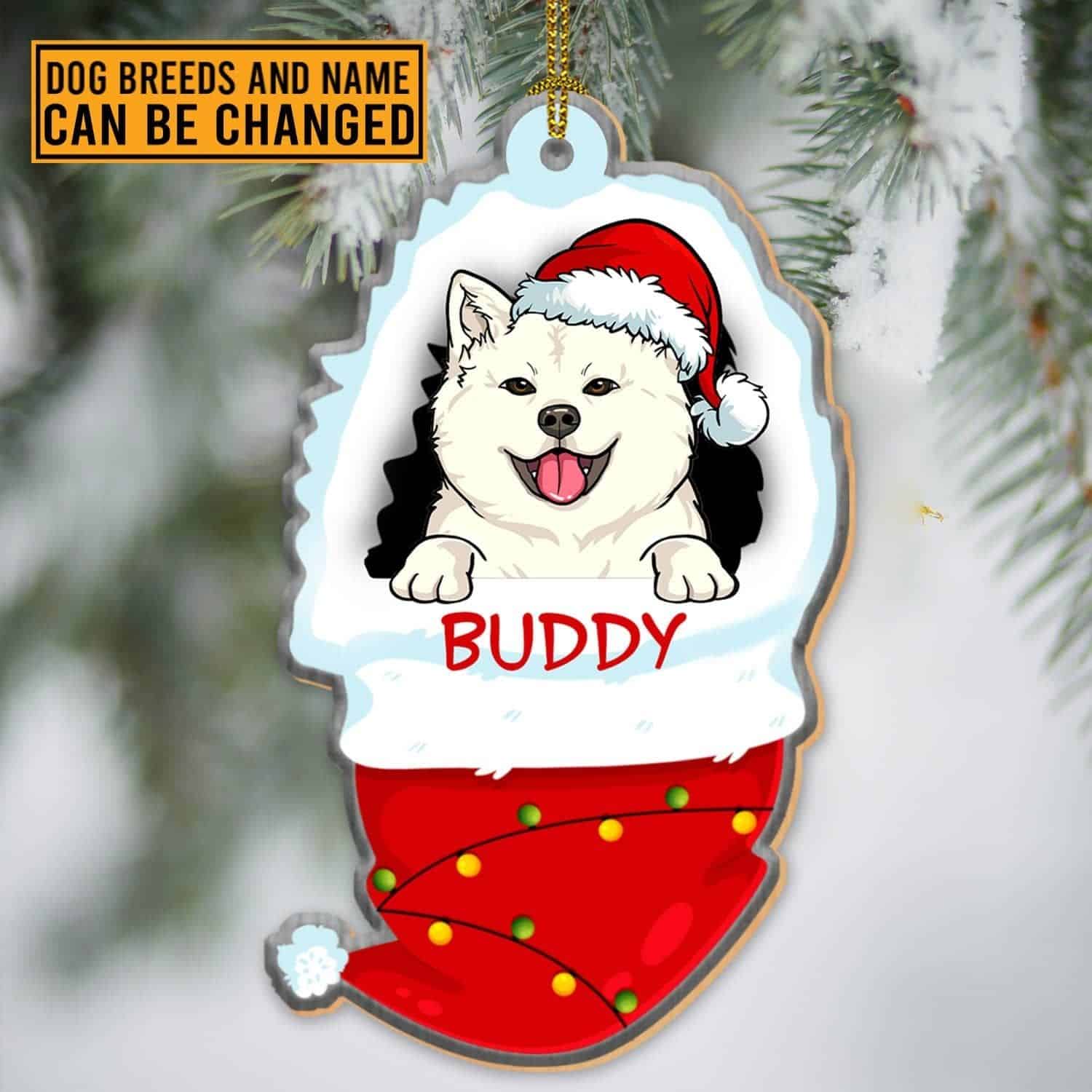 Personalized Dog In A Christmas Hat Decorative Custom Shaped Wooden Christmas Ornament - dog Christmas ornaments | PawCool ™