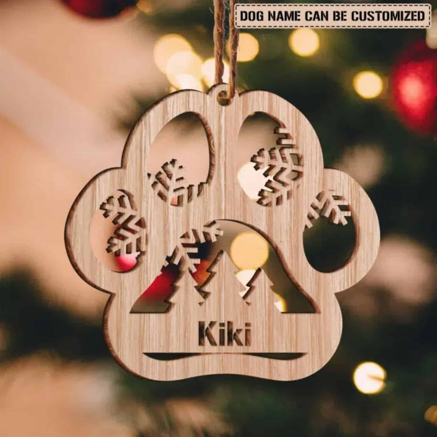 Personalized Dog Paw Shaped Wooden Christmas Ornament 1 - dog Christmas ornaments | PawCool ™